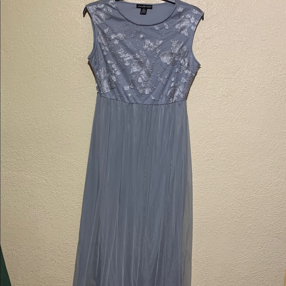 Candalite Petite Dress Gown Gray Floral Long  PXL Pullover Sleeveless Polyester
